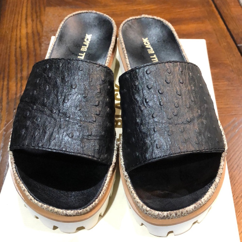 All Black Lugg platform slip-ons. Size 8
